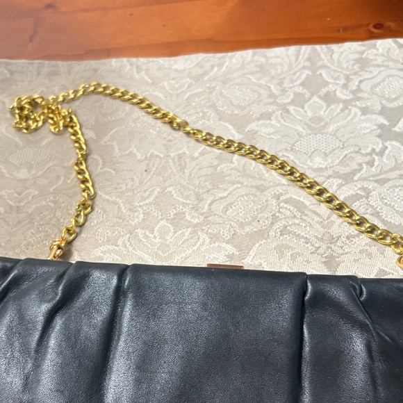 Etienne Aigner Black Leather Clutch with Gold Accent - Picture 5 of 8